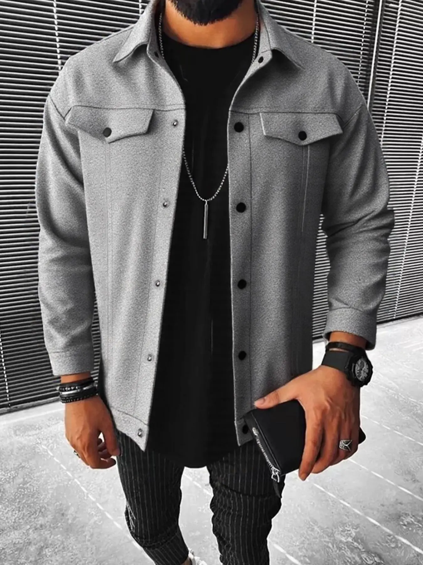 Men's Casual Woolen Jacket Coat, Fashionable Outerwear, Versatile Design, Perfect for Everyday Wear, Stylish and Comfortable