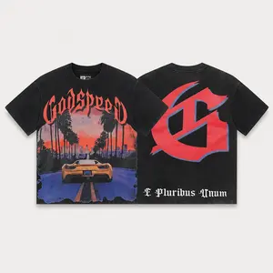 GODSPEED Oversized Graphic T-Shirt Men Women Vintage Washed Tee Short Sleeve Streetwear Top Skull Print Robot Print Astronaut Print Car Print Y2K Hip Hop Casual Summer Shirt