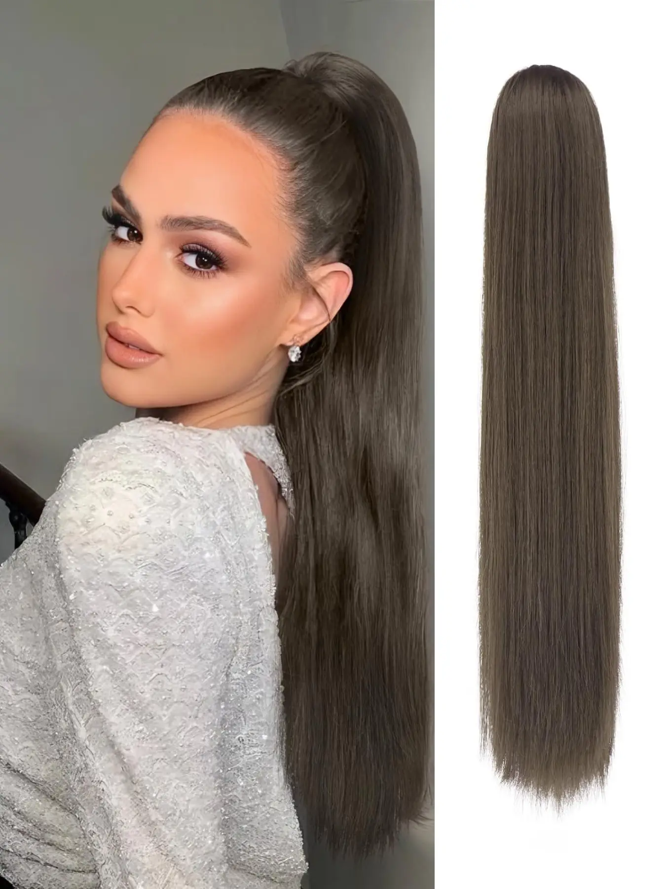 Ultra-Long Straight Ponytail Wig, Cool Smooth Style, 28 Inches/70cm Synthetic Fiber, Lightweight Invisible Daily Wear, Synthetic Material Wigs