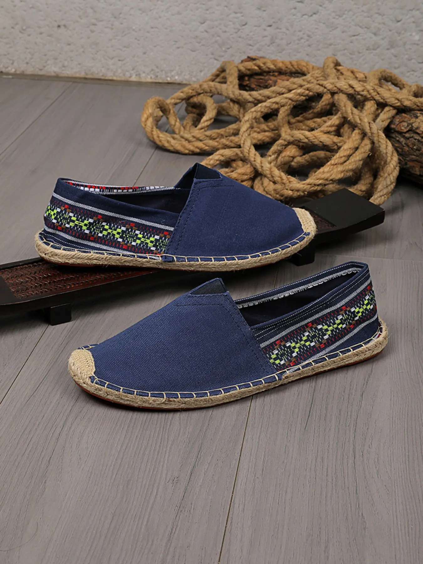 Men's Loafers Canvas Shoes, Striped Textile Upper, Eva Sole, Casual All-Season Footwear, Breathable & Non-Slip, Narrow Fit, Couples' Style