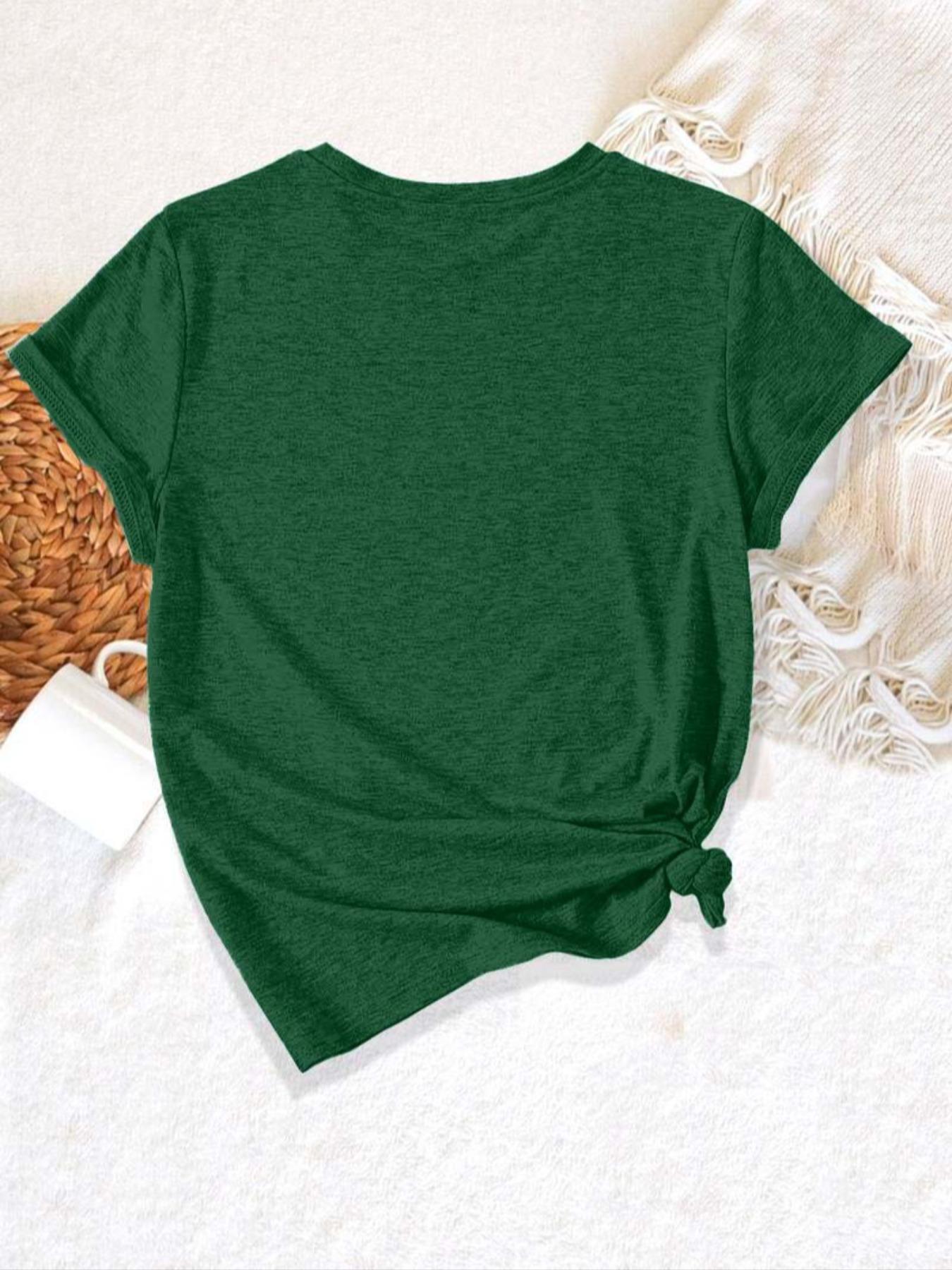 【Plus Size】 Letter Print Round Neck Tee, Vintage Casual Short Sleeve T-shirt for Daily Wear, Women Plus Clothing for All Seasons