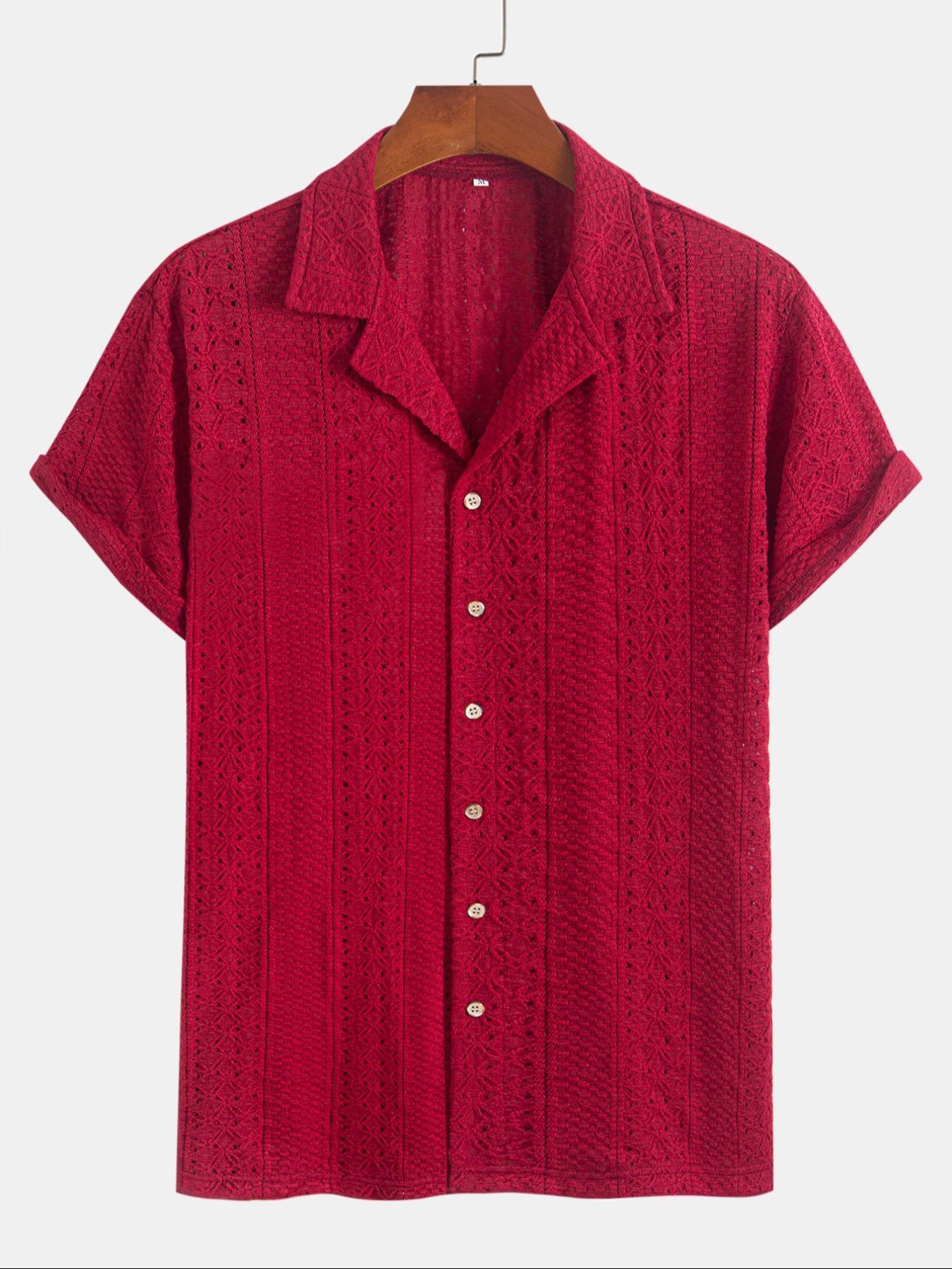 Men's Geometric Jacquard Short Sleeve Casual Party Shirt, Loose Casual Comfy Breathable Top for Summer, Men's Clothes for Daily Wear, Tropical, Casual Stylish Menswear