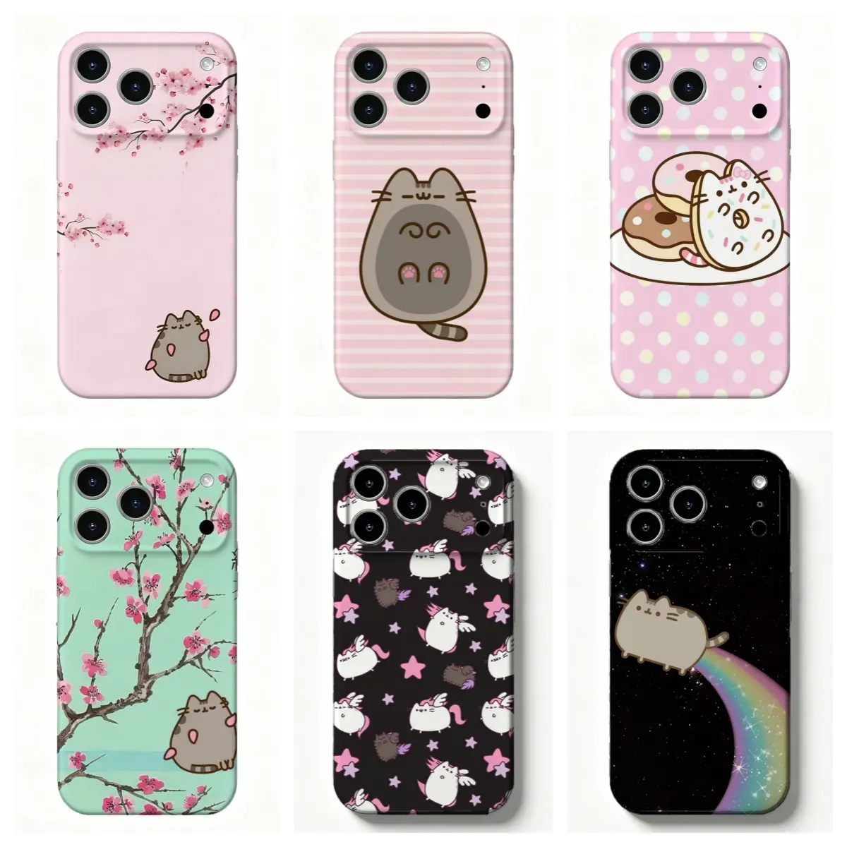JKFL-Cute Pushe3n Cat Phone Case,Cute Cherry Blossom Pushe3n Phone Case,Cherry Blossom Donut Stripe Polka Dot Galaxy Kawaii Soft Coquette Aesthetic Protective Cover For iPhone 17 Pro Max 16 E 15 14 Plus 13 12 11 Case-Perfect Holiday Gift for her/him/fans