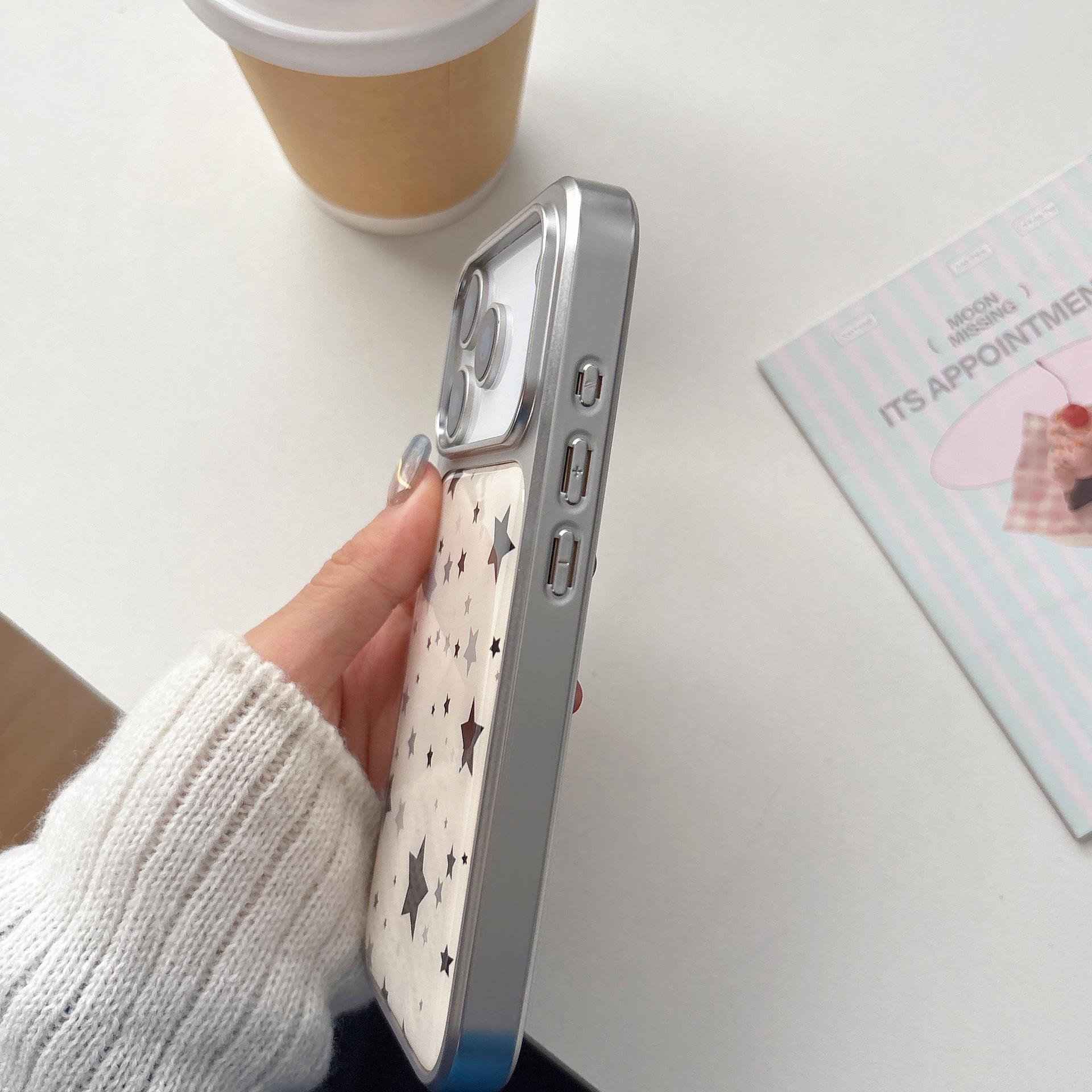 Star Pattern Silver Plated Edge Epoxy Case for iPhone 17 16 Pro Max 15 14