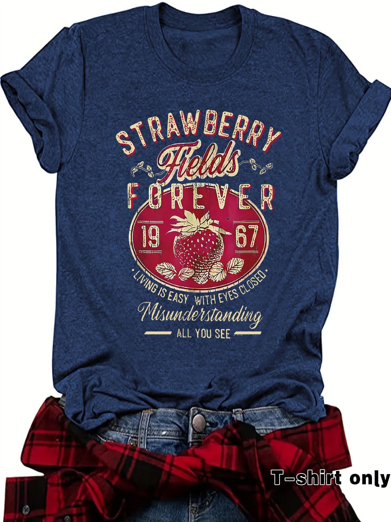 Women's Letter Print Round Neck Tee, Casual Short Sleeve Crew Neck T-shirt for Summer, Fashion Women's Top for Daily Wear
