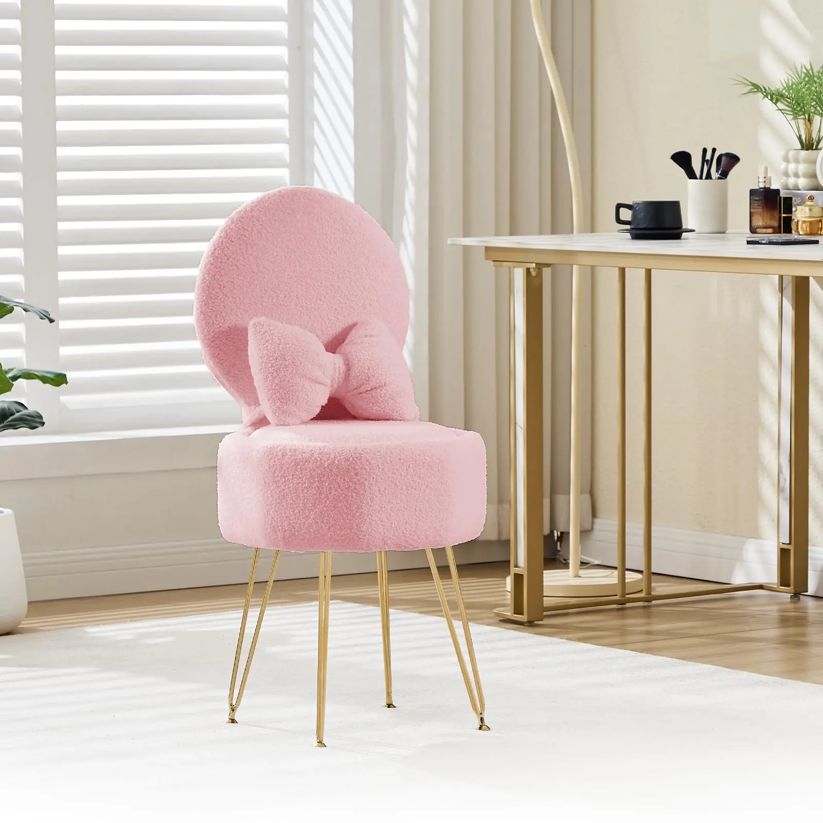 Vanity Stool Chair with Storage & Folding Back, Comfy Storage Ottoman with Pillow & Metal Legs, Modern Accent Chair for Bedroom & Living Room