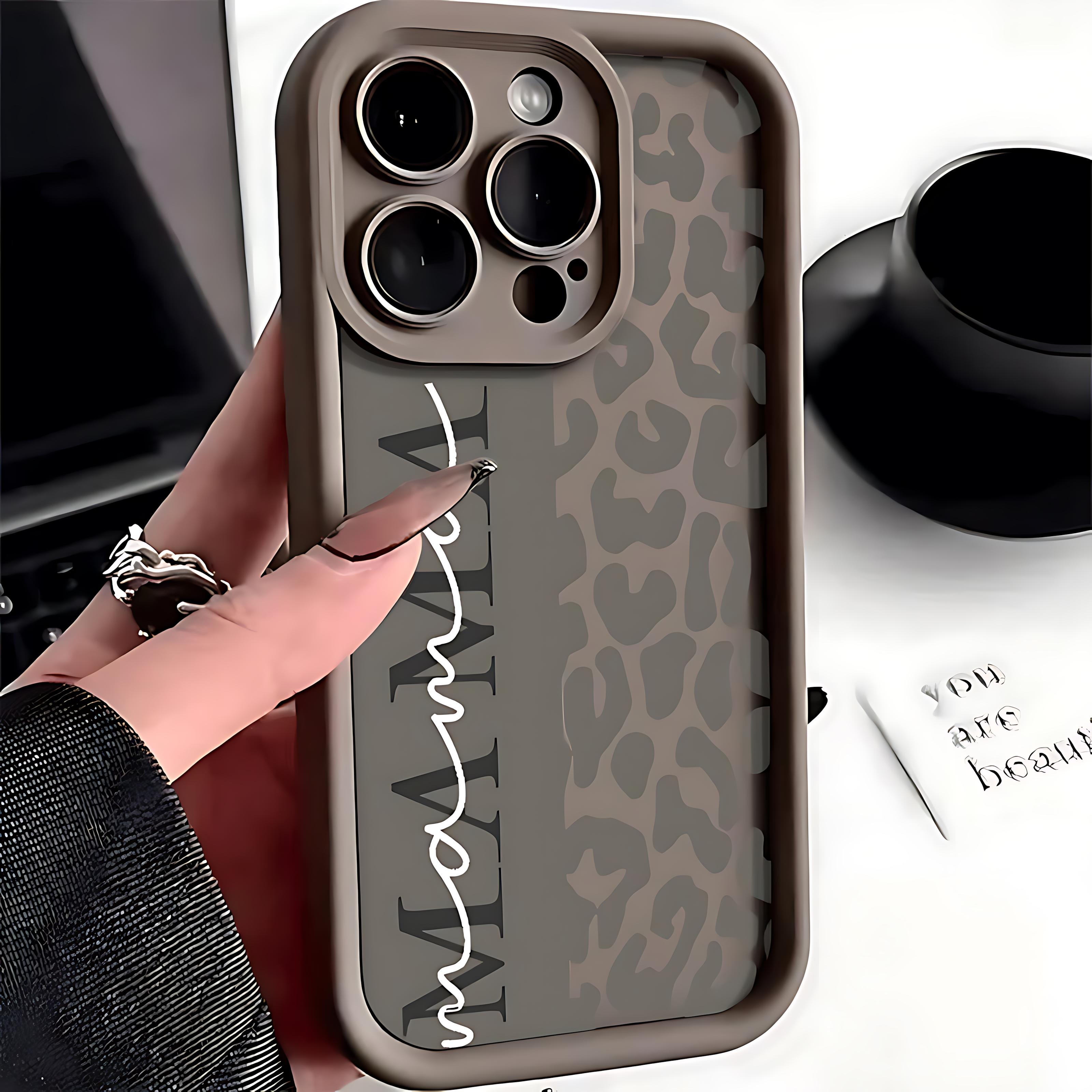 Mama Pink Leopard Print Phone Case Anti-collision and Anti-drop Soft TPU Protective Case for iPhone 17 16 15 14 13 12 11 X XS Pro Max Plus Air Without Charger