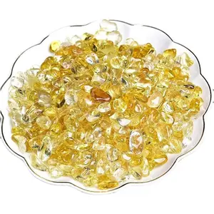Natural Citrine Tumbled Chips Crushed Crystal Stone, 7-9mm Polished Healing Crystal Chips Healing Reiki Crystal Jewelry Making Home Decoration