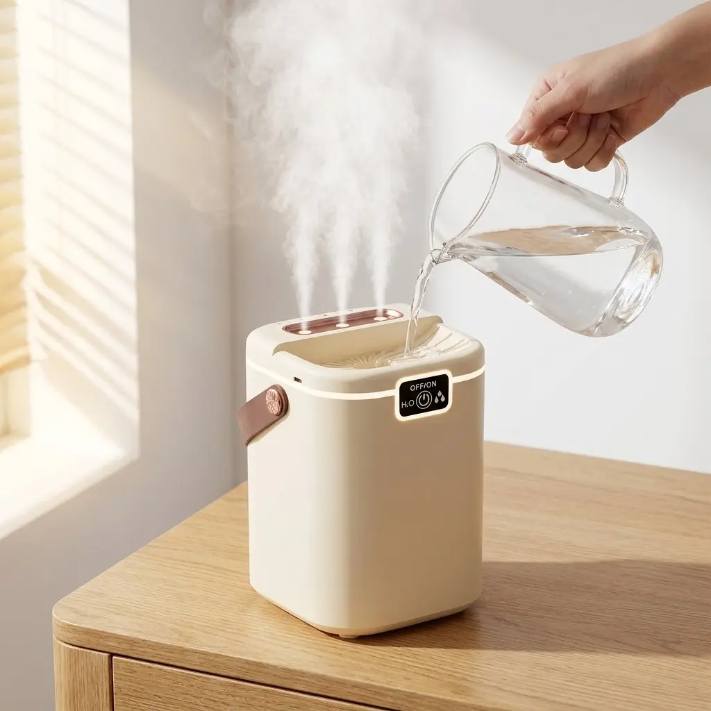 Top Fill Humidifier 2L, Cool Mist Desk Humidifier for Bedroom and Office, Portable 3-Nozzle Humidifiers with Ambient Night Light, Quiet Operation & Easy to Clean, Type-C Powered Aesthetic Room Decor