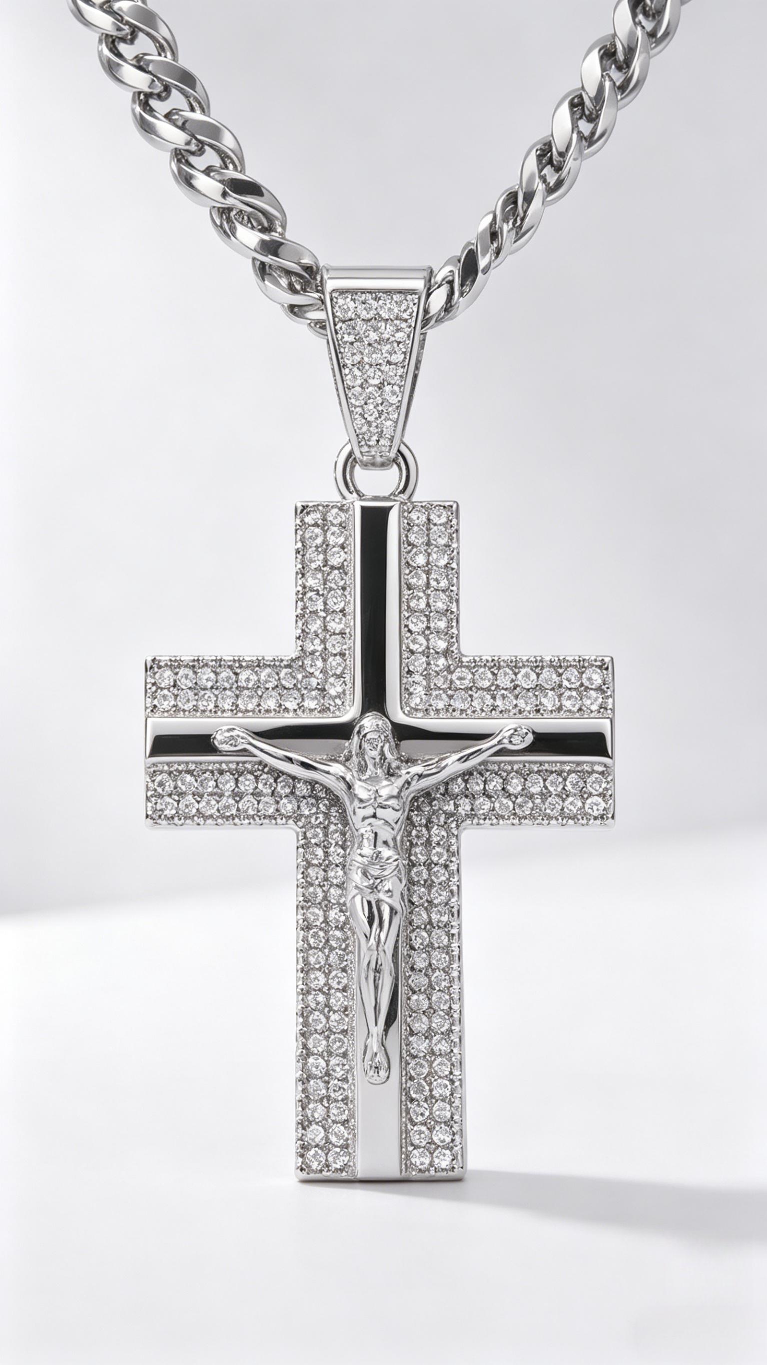 Men's Hip Hop Cross Necklace Iced Out Design with Cuban Chain