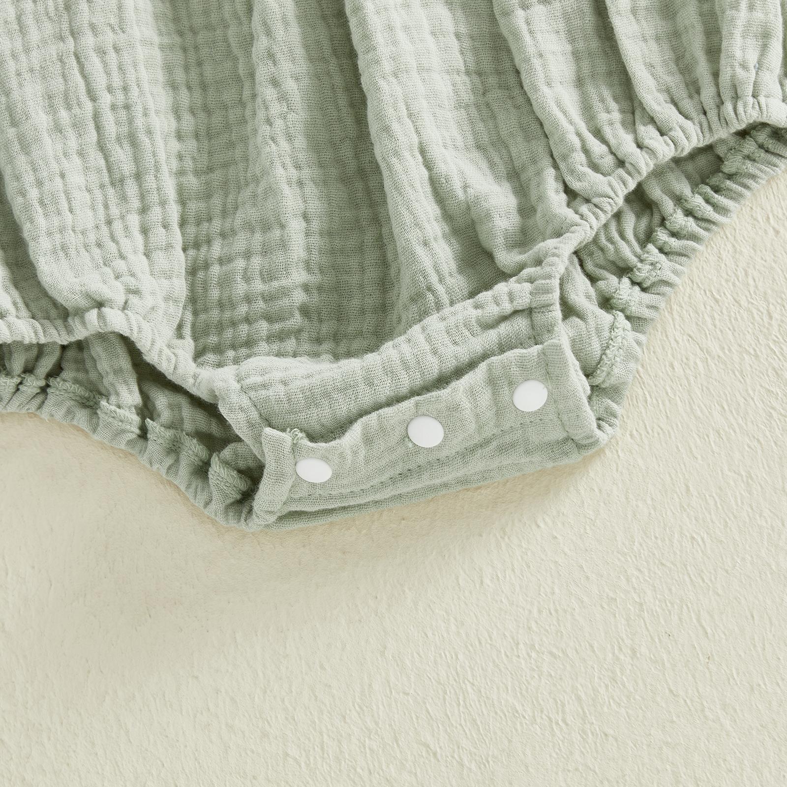 Newborn Baby Girl Romper Ruffle Sleeve Solid Smocked Bubble Romper Jumpsuit Bow Headband Cute Infant Summer Clothes