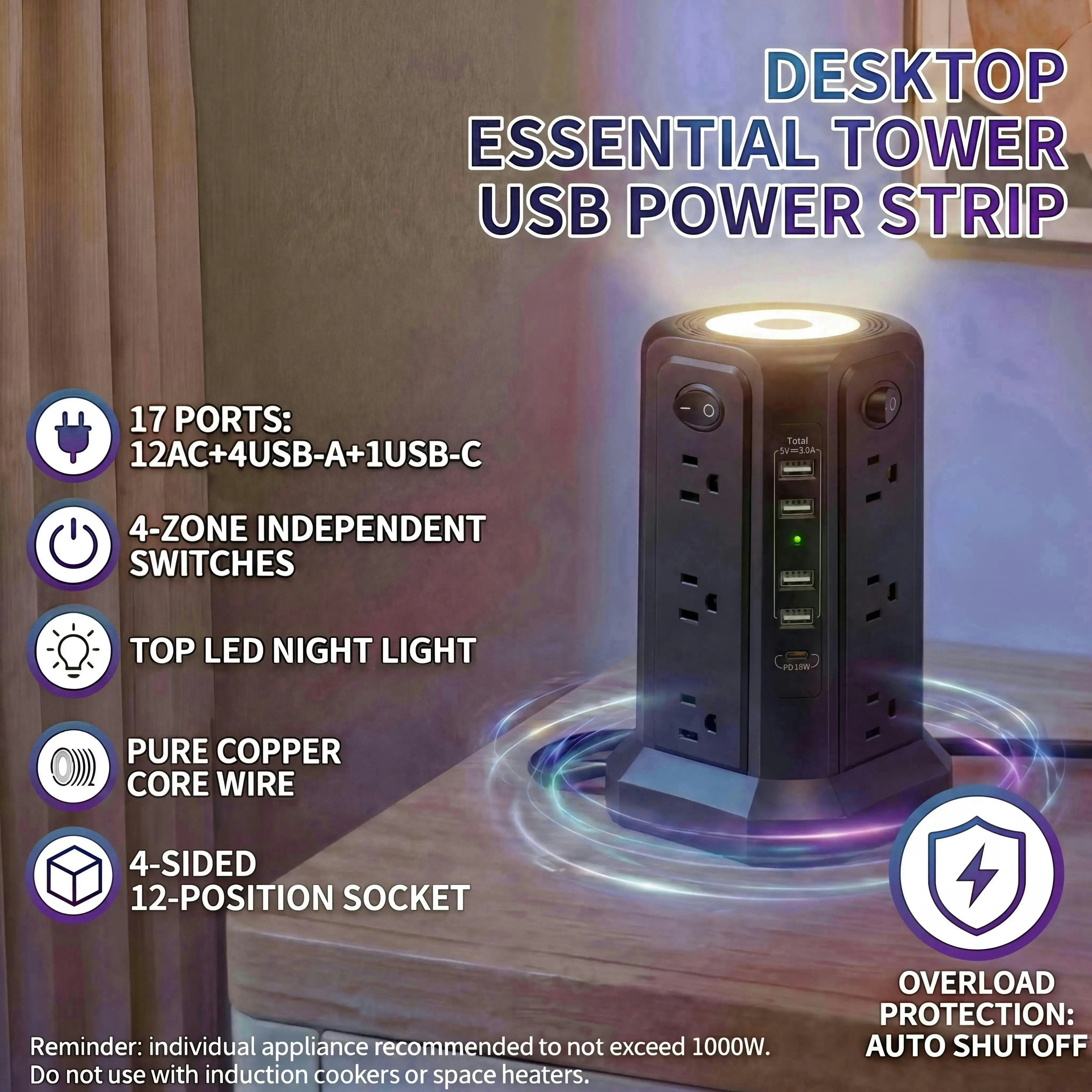 Passus US Plug Power Strip with 12 AC Outlets and 5 USB Ports, Individual Switch Control, Ideal for Home and Office Use #GLOBAL PICKS