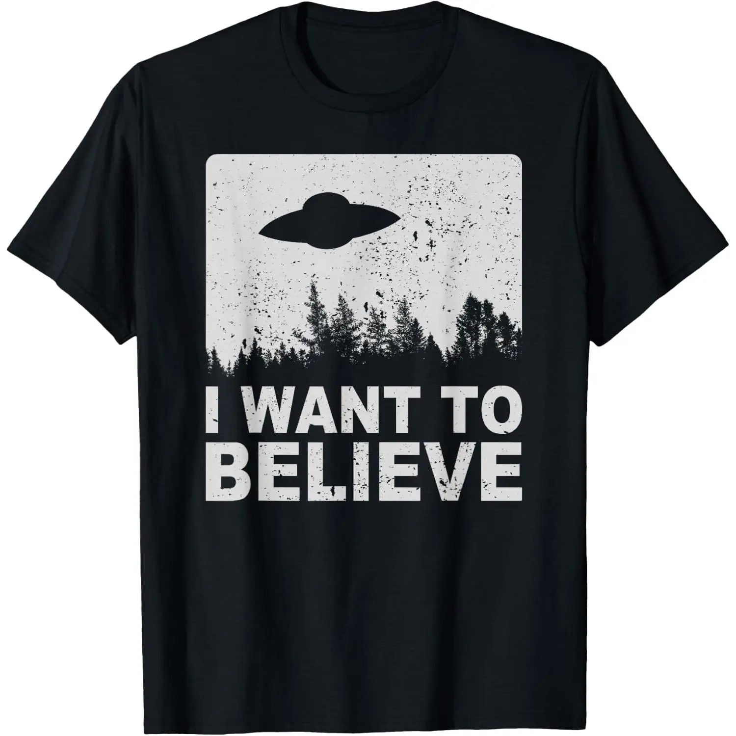 Men's "I Want to Believe" Halloween Graphic T-Shirt - Alien UFO Area 51 Roswell Mystery Print, Breathable Classic Short-Sleeve Cotton Tee for Paranormal Explorers' Day Casual Wear, Tshirt, Shortsleeve