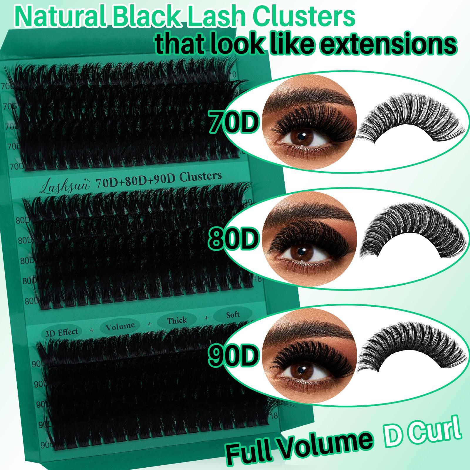Mixed Length False Eyelashes Kit, Eyelash Extension, 1 Set Mixed Length 3D Effect Volume Cluster Lashes, Long-lasting Lashes Kit with Lash Bond & Seal & Tweezers, Makeup