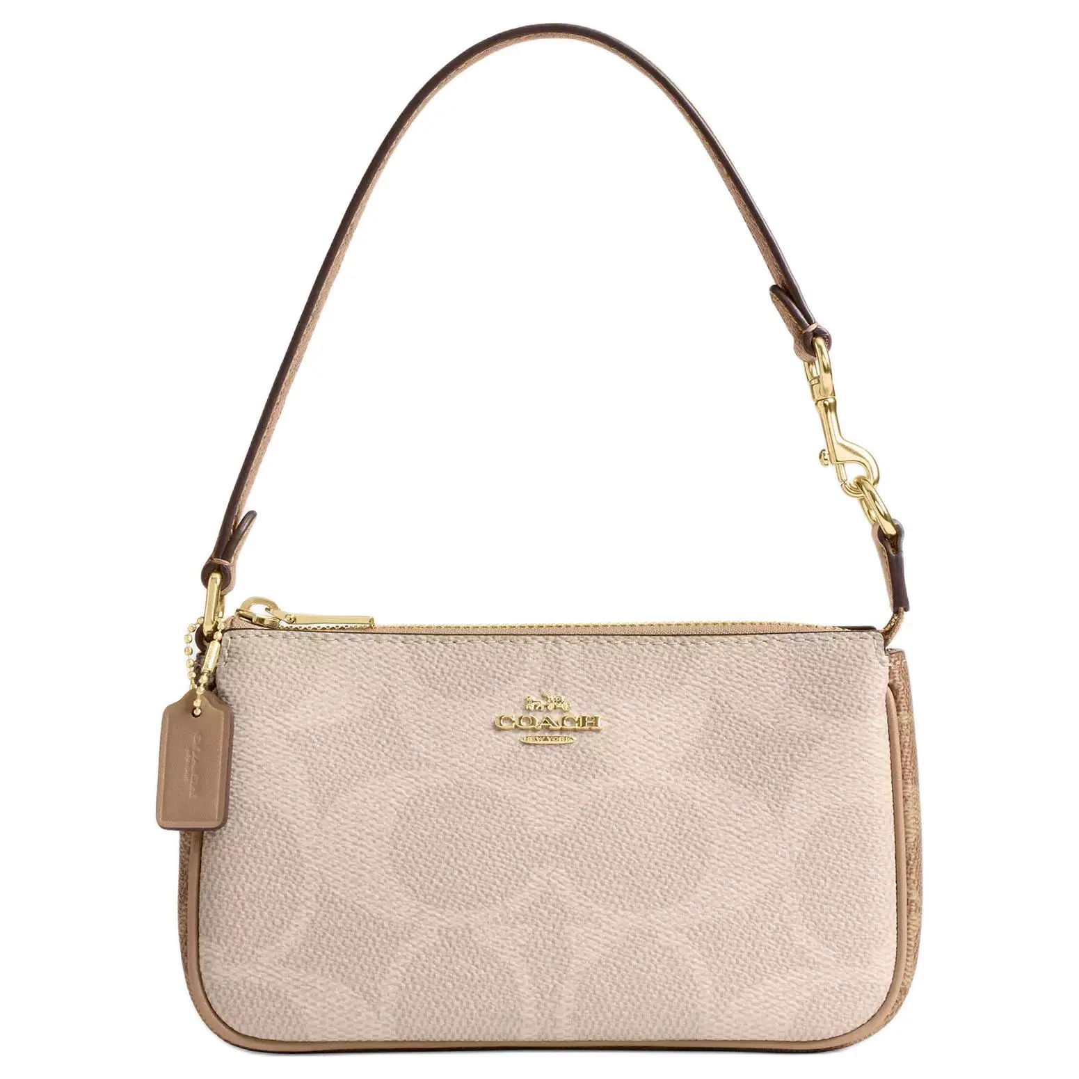 COACH Nolita 19-Inch Blocked Logo Zip-Top Crossbody Bag for Women, Coated Canvas, Tan