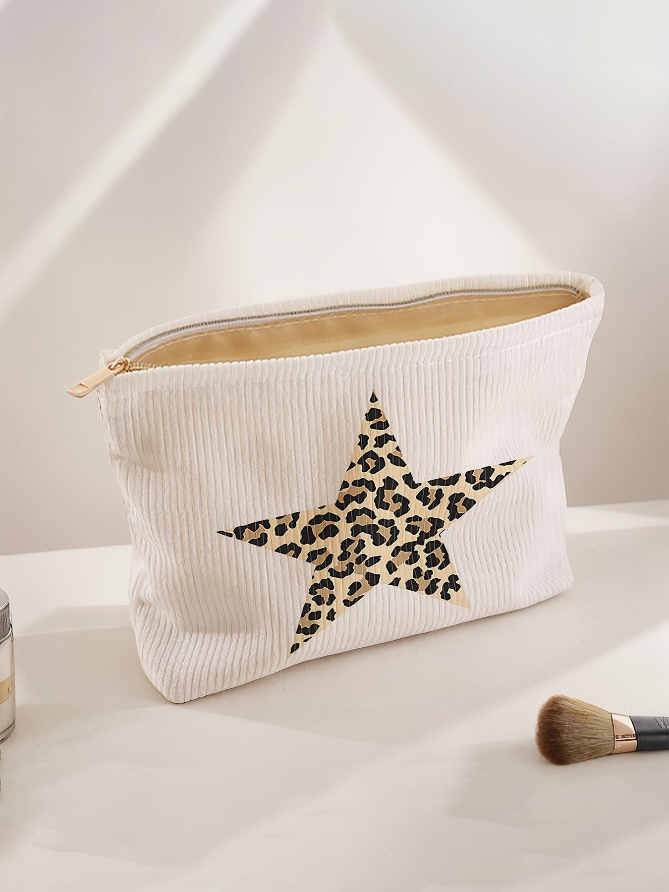 Leopard Star Pattern Makeup Bag, Cute Lightweight Multi-functional Fashion Leisure Makeup Bag, Travel Makeup Bag, Suitable for Leisure Travel and Various Occasions, Cosmetic Pouch, Handheld Cosmetic Pouch