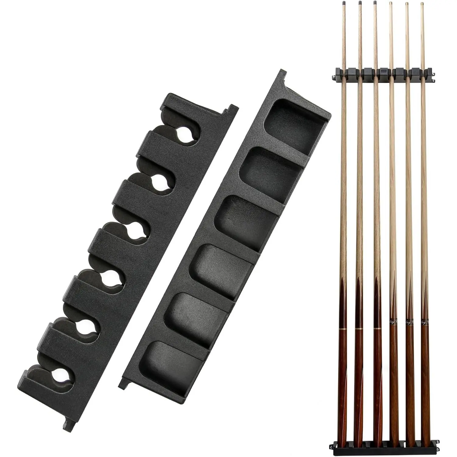 CR1 Black Pool Cue Holder, Wall Mount Pool Stick Rack for 6 Cues Stick Storage, Pool Cue Set Rack, Pool Table Rods Organizer