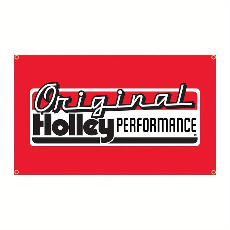 Holley Performance Products Racing Banner Flag 3x5ft - Durable Polyester with Bold Red & White Logo on Black, Weather-Resistant Garage, Home, Boat & Auto Decor, Car Enthusiast Gift, Sleek Graphic Design, Highquality Fabric