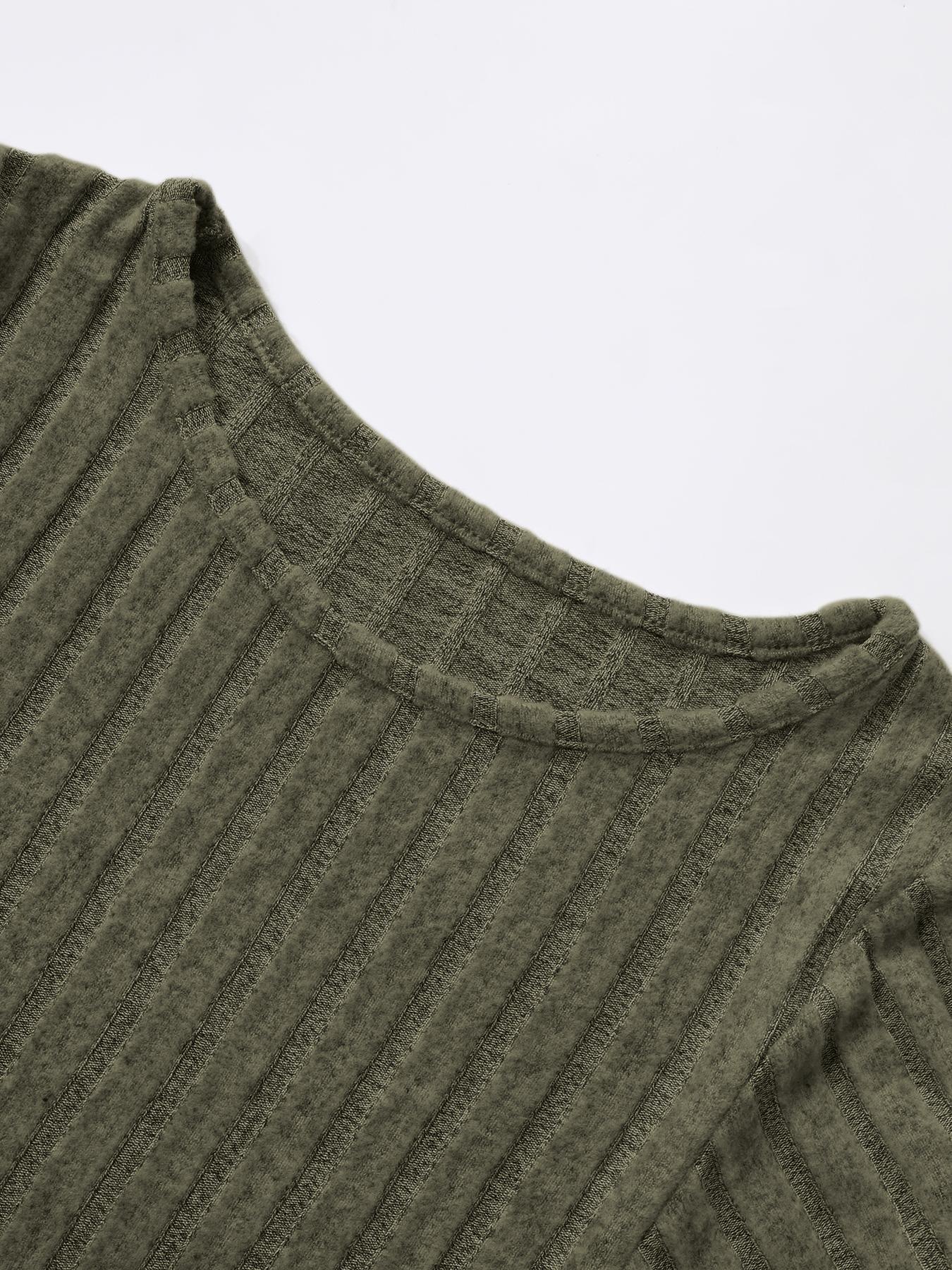 Women's Casual Loose-fit Thermal Top, Comfortable Plain Knitted Round Neck Lantern Sleeve Top for Fall & Winter Seasons Knitwear