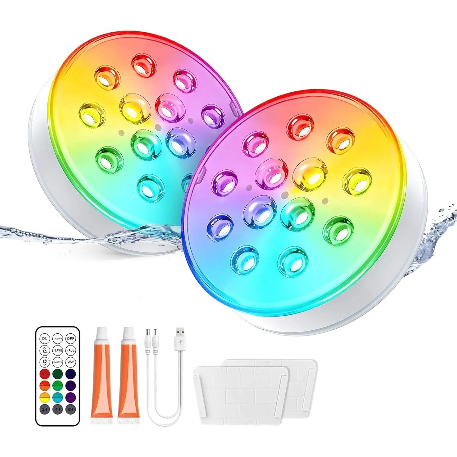 Pool Lights, Rechargeable Submersible LED Lights with Remote, IP68 Waterproof, 16 Colors Underwater Light for Above Ground/In-Ground Pool, Hot Tub, Shower, Bathtub, Party, Vase, 2 Pack
