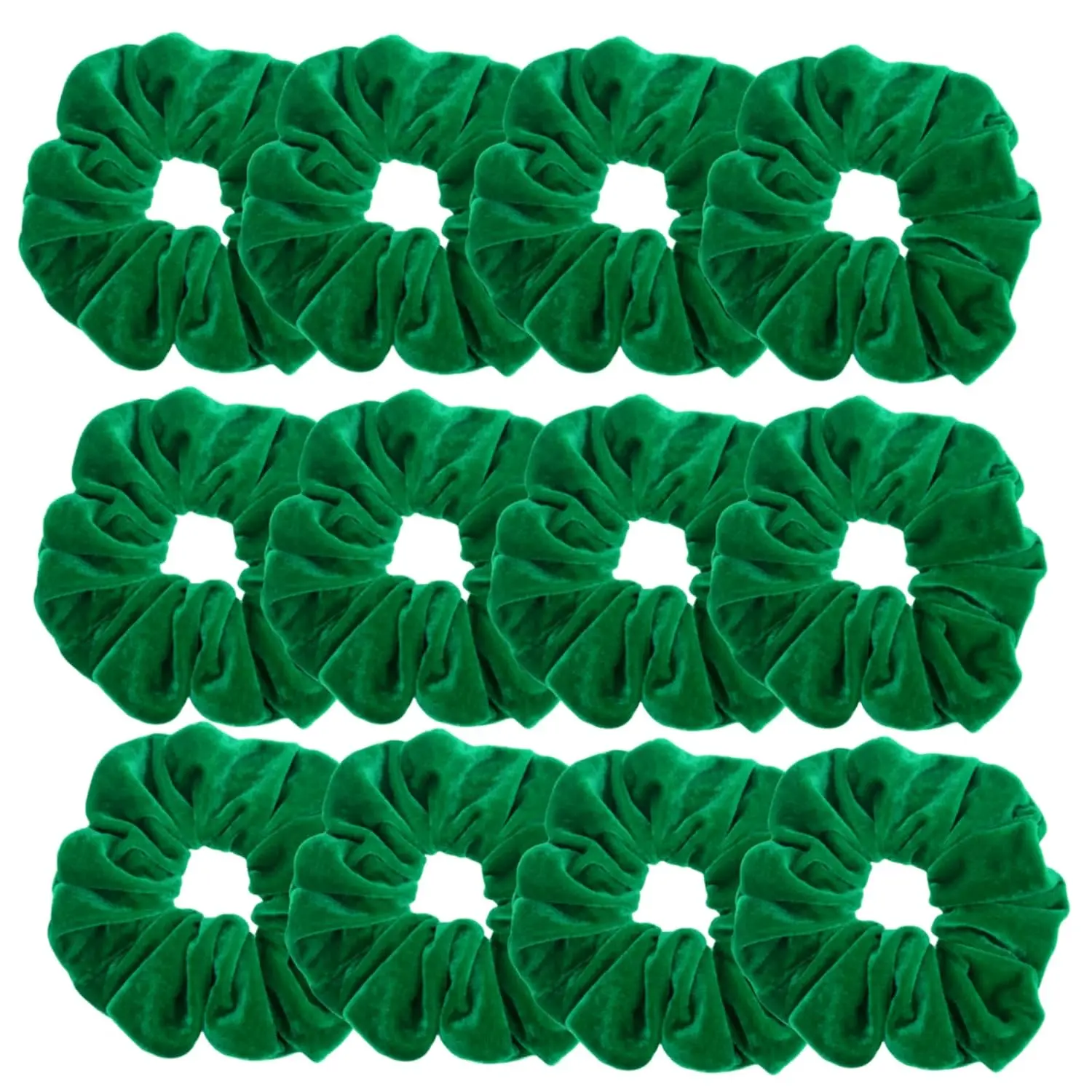 Large Velvet Scrunchies for Thick Long Hair, 12 Pcs Solid Green Hair Ties for Women's Ponytails, Ponytail Holder, Female