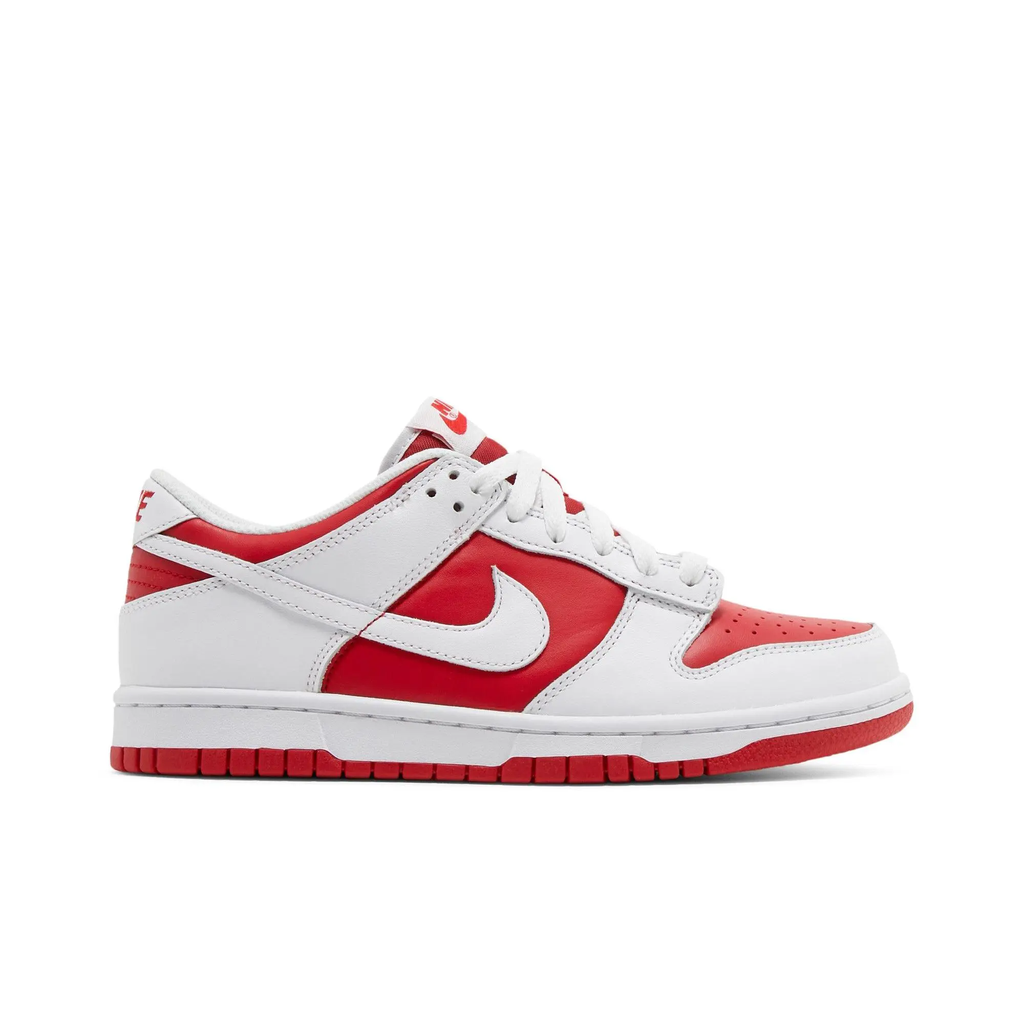Nike Dunk Low Grade School Unisex 'Championship Red' Low Cut Lace Up Closed Toe Checkered Skateboarding Shoes, University Red/White/Total Orange, Weather Grip, CW1590-600