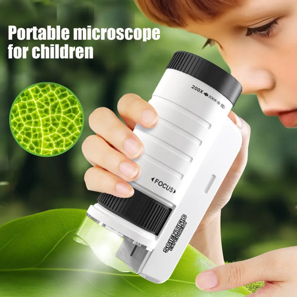 [Bellemave]Children's handheld microscope Optical HD portable microscope, microscope with LED light, biological education science experiment toy gift.(black)