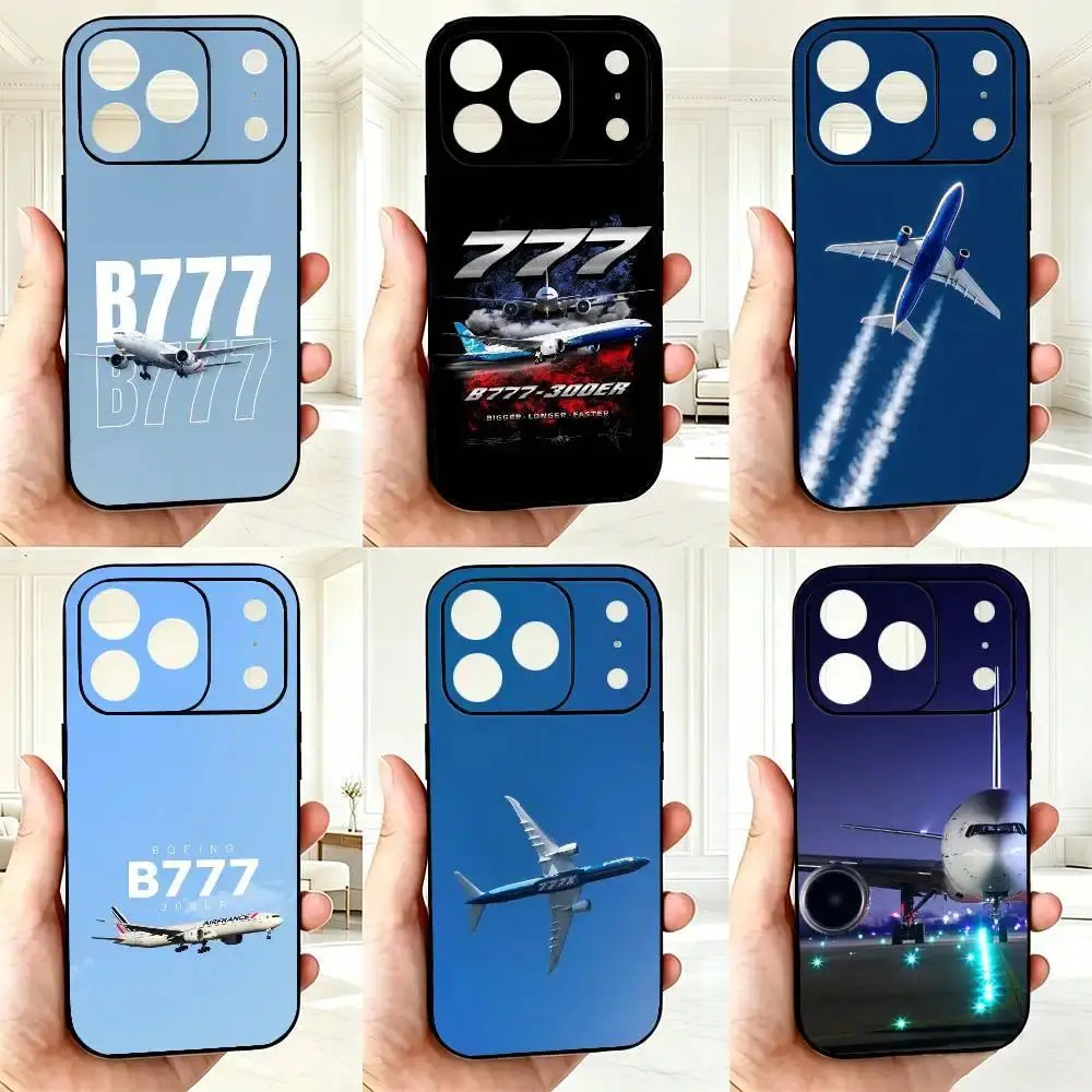 Boeing 777 Airplane Theme Soft Silicone Phone Case, Multi-Model Phone Accessories for iOS (iPhone 11-17 Pro Max/Plus) & Android (Samsung Galaxy S23-S25), Black Mobile Accessories Cover, Ios/Android