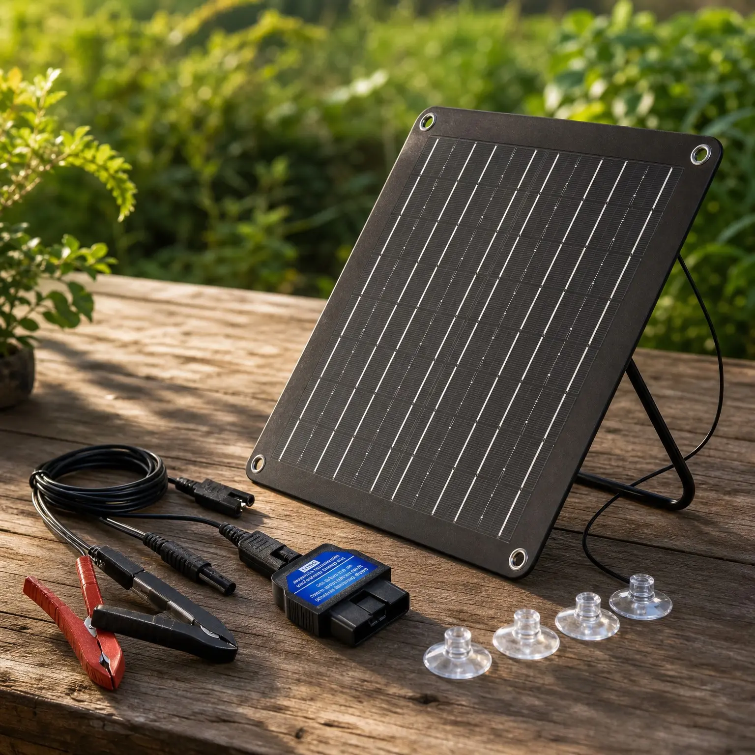 10W 12V Solar Battery Charger Maintainer with OBDII Port - Waterproof Portable Trickle Charger for Car Truck SUV Boat RV ATV Marine Battery Storage