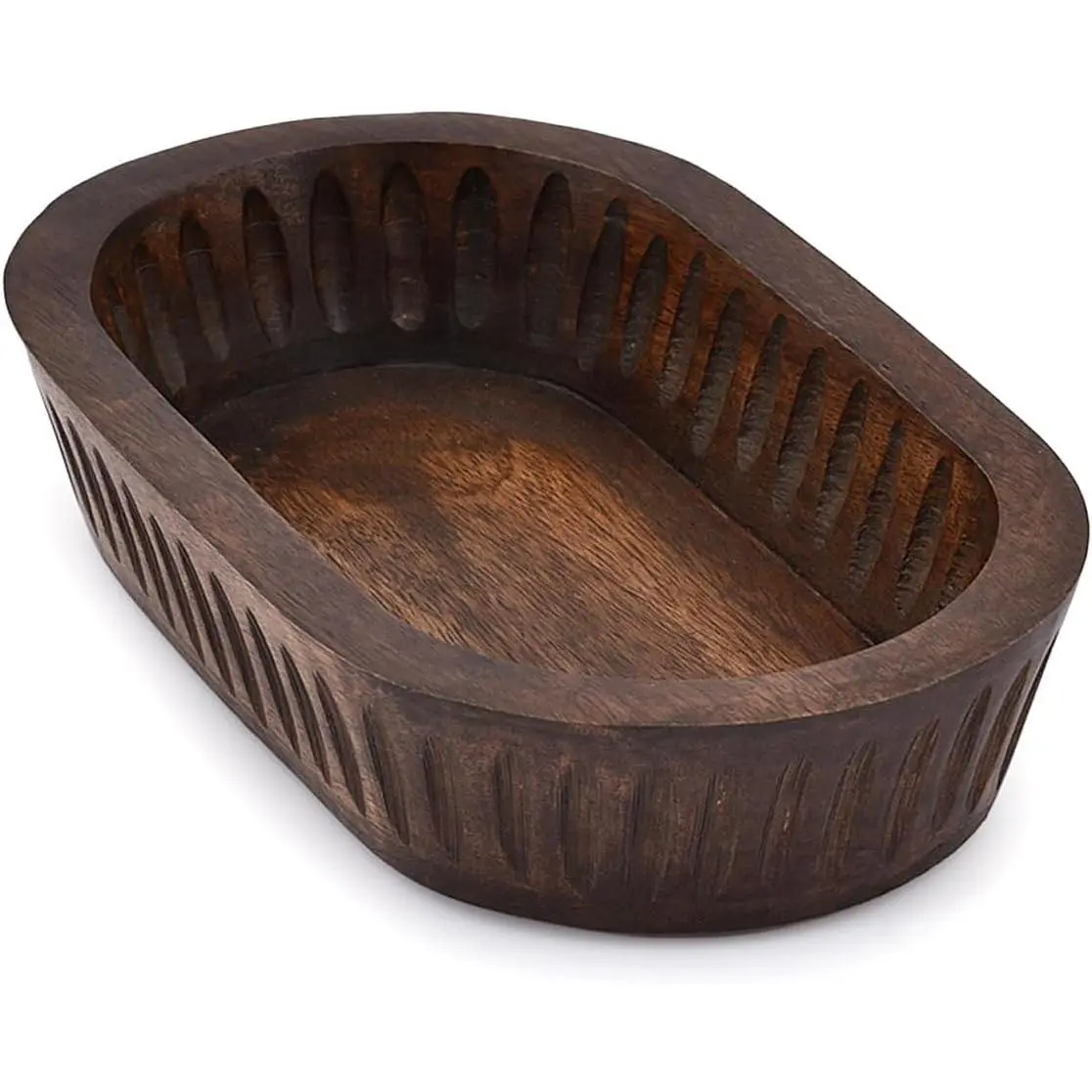 Mango Wood Decorative Bowls for Home Décor, Decorative Long Wooden Bowl for Table Centerpiece (10" x 6" x 2")