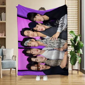 BT SixPerson Fashion Group Photo Print Flannel Blanket Soft Lightweight Polyester Comfort Fabric for Home Living Room Bedroom Sofa Daily Use Easy to Carry All Seasons Classic Pattern Ideal Holiday Gift