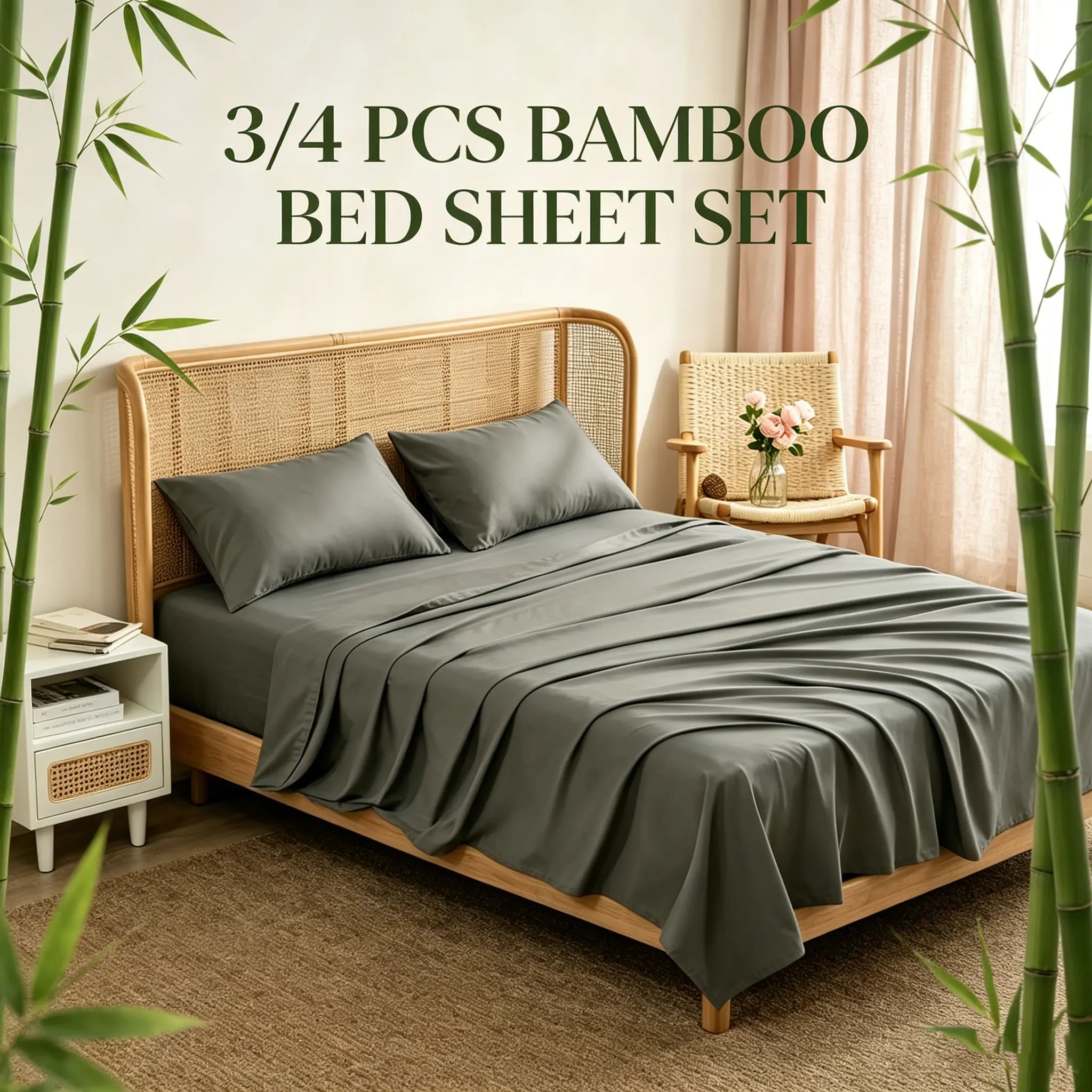 MUXHOMO 3/4 Pcs Bamboo Bed Sheet Set, Bamboo fiber it cool, Cloud-like Soft，Comfortable, Five-star hotel quality. 14-inch Deep Pocket Fitted Sheet Design Prevents Slipping ,Tend to feel hot and struggle to fall asleep-Beding Sets,gift for everyone.