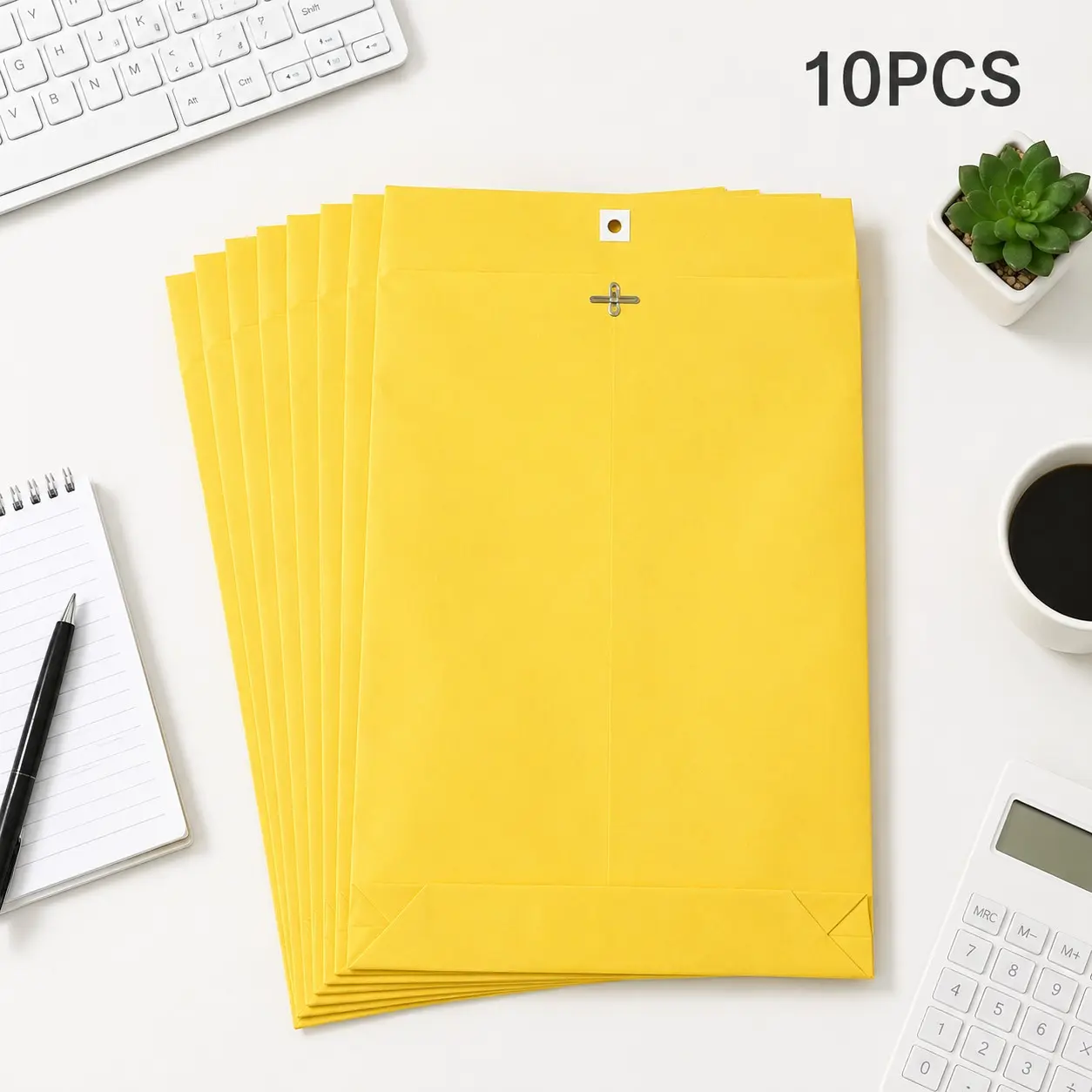 10Pcs 12x16 Inch Yellow Expanding Clasp Envelopes, Heavy Duty Kraft Gusset Mailing Envelopes for Shipping & Document Storage