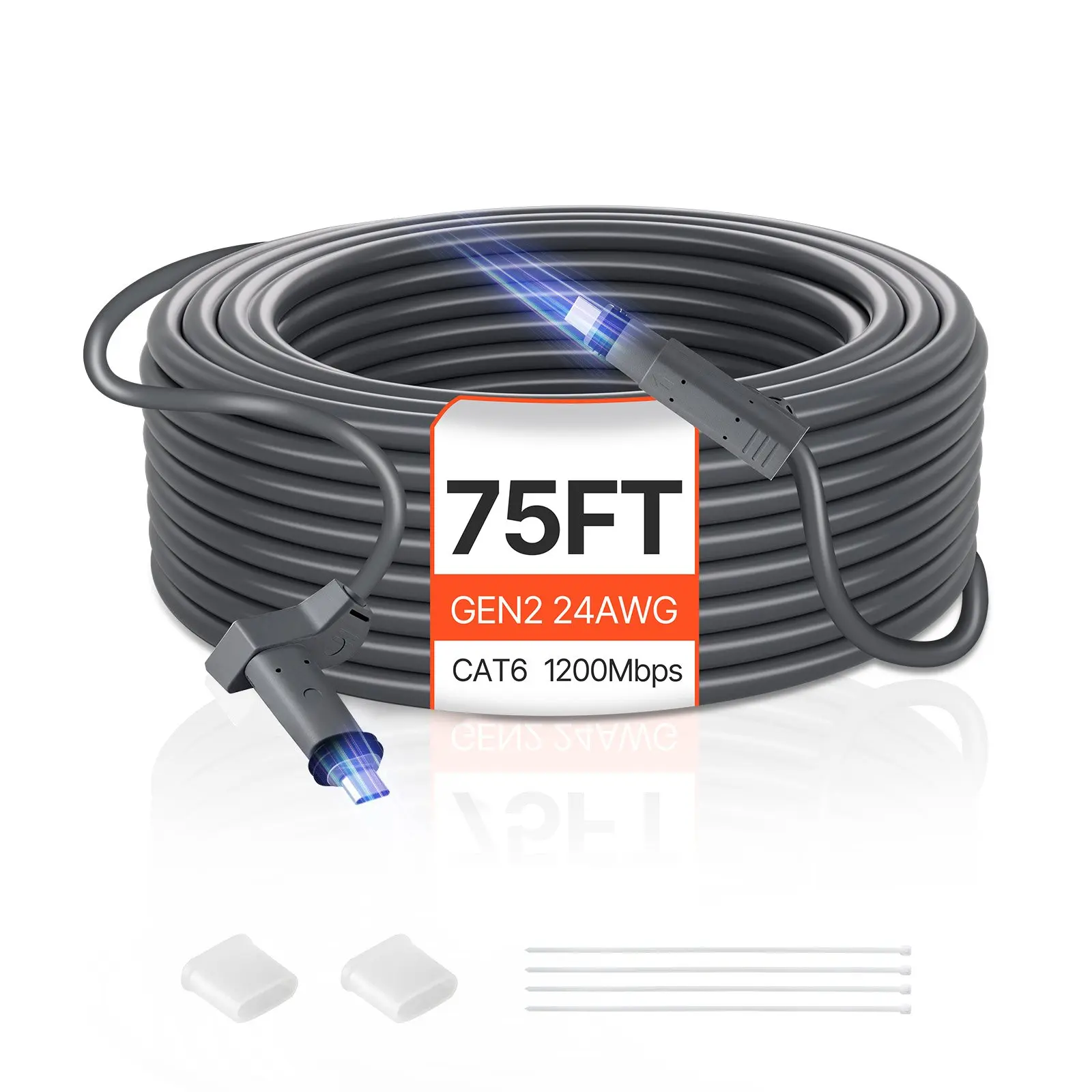 VEVOR Starlink Gen 2 Extension Cable, 75 FT 24 AWG Copper Core, Plug & Play Durable Cable for Rectangular Satellite V2, Ideal for Outdoor Setup, Fits Starlink Users’ RV & Backyard Needs