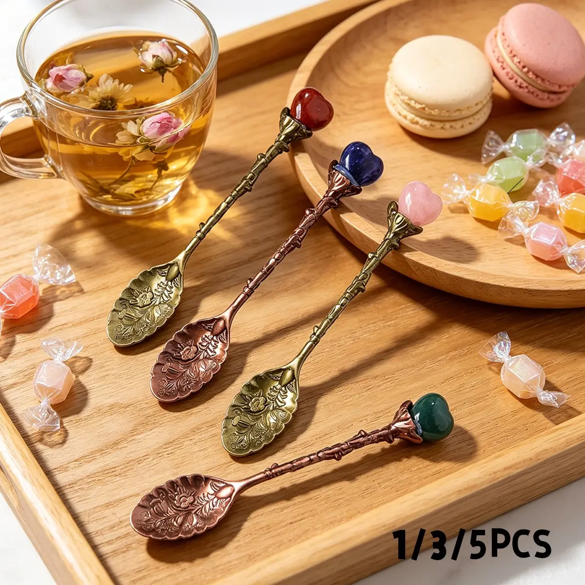 Natural Heart Shaped Crystal Mini Spoon, Healing Gemstone Flatware, Coffee Spoons Dessert Tea Spoon, Elegant Home Decor, Holiday Gift