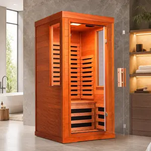 ARCH Infrared Sauna with Red Light Therapy, One Person Far Infrared Sauna, 31.5x31.5x63.3 Inch Solid Wood Sauna Room, Bluetooth Music, 7-Color Therapy Light, Low EMF Carbon Fiber Heating, Home Spa Relaxation, Natural Color Options