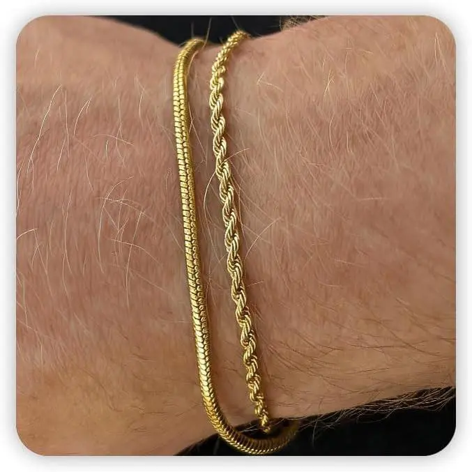 Bracelets for Men Trendy - Dainty  Plated Stainless Steel Snake Link Bracelet Stack Rope Figaro Herringbone Chain Bracelets Set Adjustable Cuban Link Bracelet for Men Birthday Gifts for Man