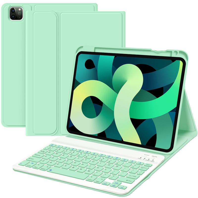 Detachable Wireless Keyboard with Case & Pencil Holder, 1 Set Strong Magnetic Keyboard, Stand Folio Keyboard Case with Adjustable Stand, Foldable Tablet Keyboard for iPad Pro 1/2/3/4th