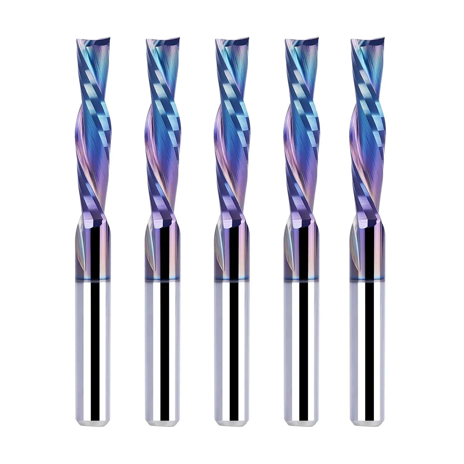 5-Piece Carbide Spiral Downcut CNC Router Bits Set, 1/8 in Dia, 1/8 in Shank, TAC-Coated End Mill Bit for Soft Wood Carving & Engraving Tools