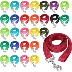 24 Pack Nylon Dog Training Leash Bulk 5 ft Dog Leash for Small and Medium Puppy Traction Rope for Training, Play, Camping, or Backyard, 12 Assorted Colors(Bright Colors)