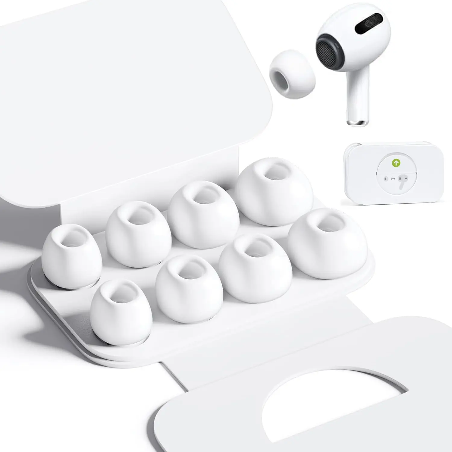 AirPods Pro Earbuds Ear Tips Replacement (1st/2nd/3rd Gen Compatible) - 4 Sizes XS/S/M/L, Noise Reduction & Dust Guard Mesh, Soft Comfort Secure Fit - White