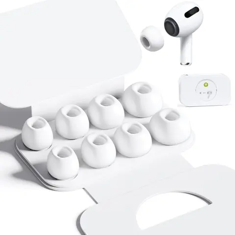 AirPods Pro Earbuds Ear Tips Replacement (1st/2nd/3rd Gen Compatible) - 4 Sizes XS/S/M/L, Silicone, Noise Reduction & Dust Guard Mesh, Soft Comfort Secure Fit - White