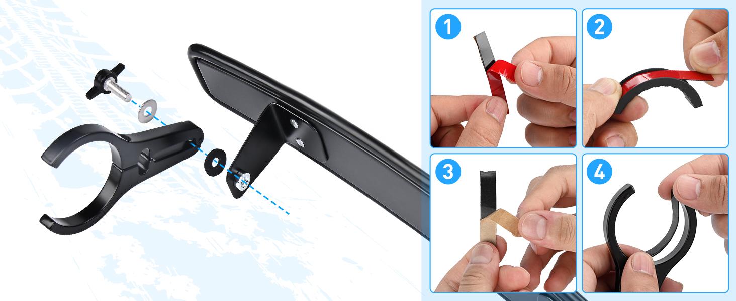 Nilight UTV Rear View Mirror 15in Wide Clear Convex Center Mirror with 3/4in 1.75in or 2in Clamps for Polaris RZR PRO XP R Pioneer Can Am Commander Maverick Kawasaki