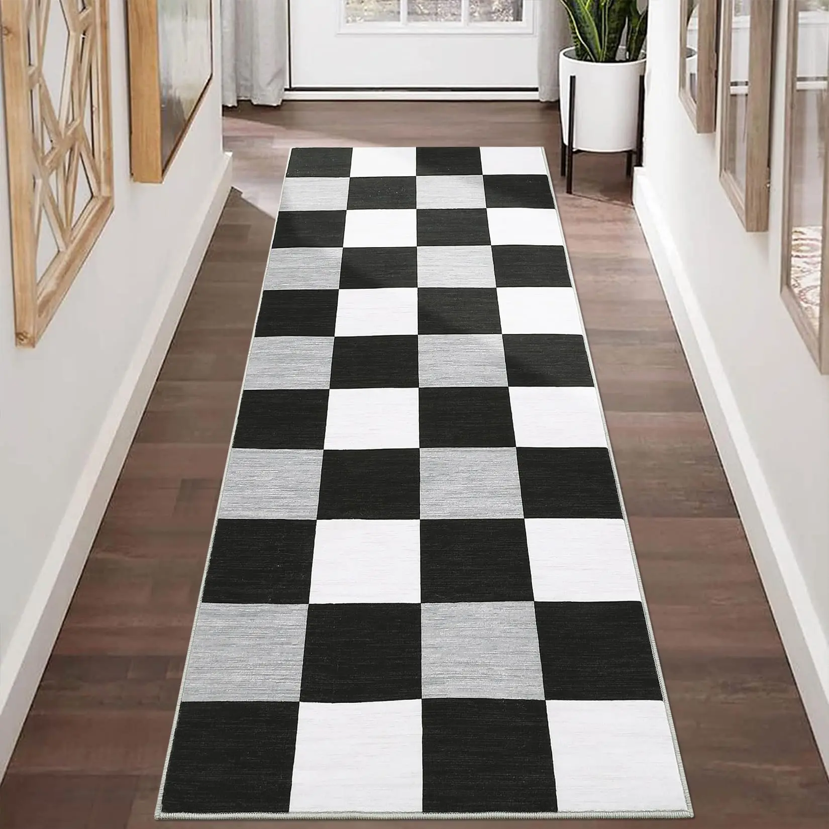 GARVEEModern Plaid Area Rugs and Runners - Machine Washable, Non-Slip, Soft Lightweight, Ultra-Thin, Foldable in Multiple Sizes (2x6 to 10x13) and Colors for Living Room, Bedroom, Dining Room, Home Office, Kitchen, Hallway