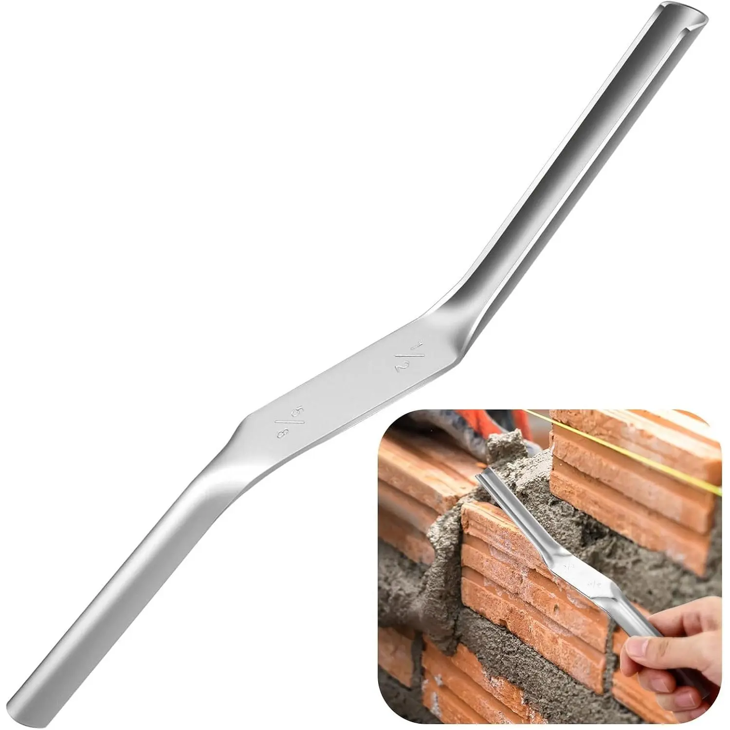 1 count Tuck Pointing Tools Stainless Steel Masonry Jointer Double Ended Concrete Brick and Block Straightener Tool Wall for Cement Pointing Trowel Tuck Tools (1/2" x5/8")