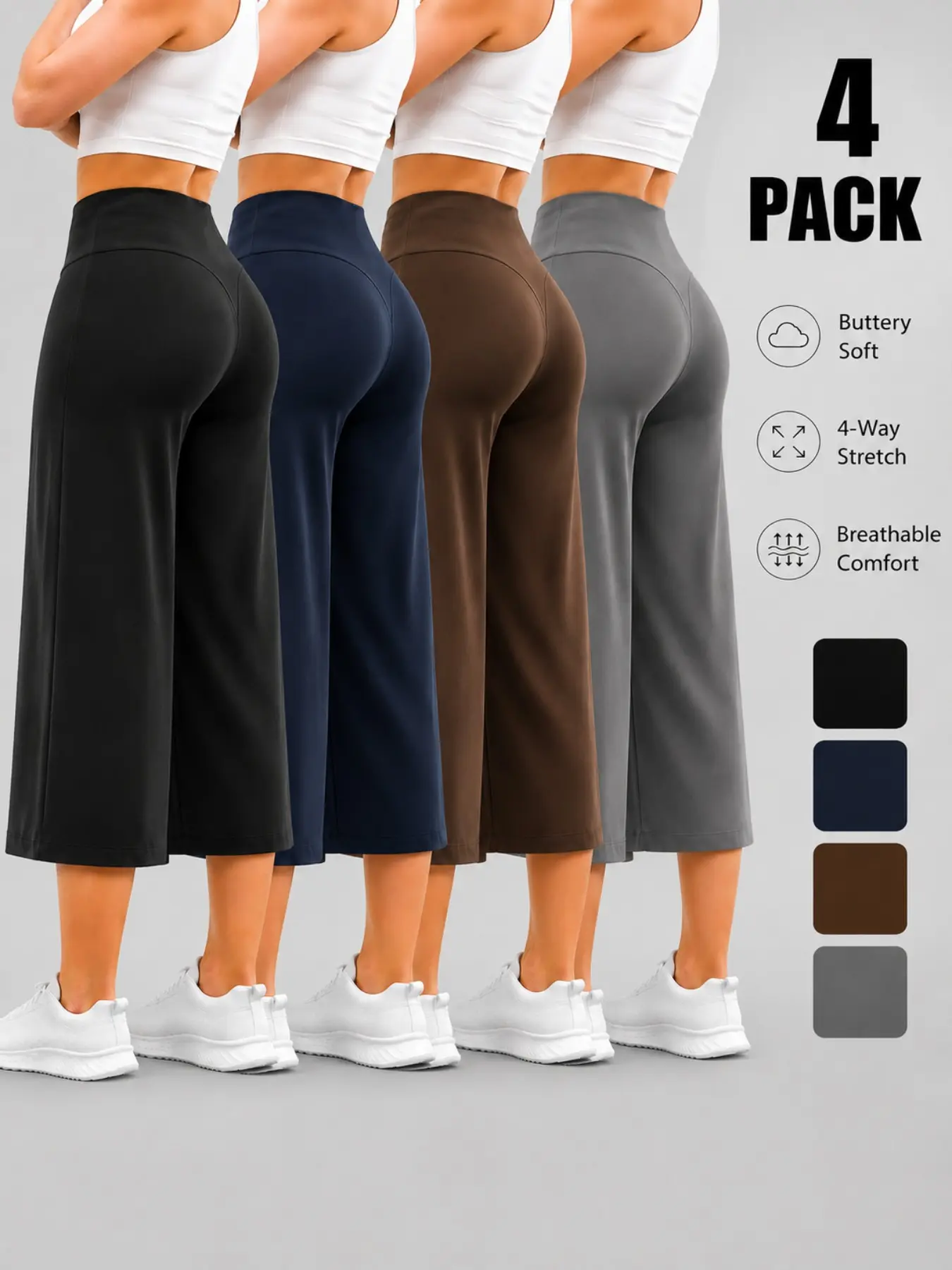 Women's Loose Fit Wide Leg Capri Pants, High Waist Casual Seven-Eighths Bottoms, Versatile Plain Design for All Seasons