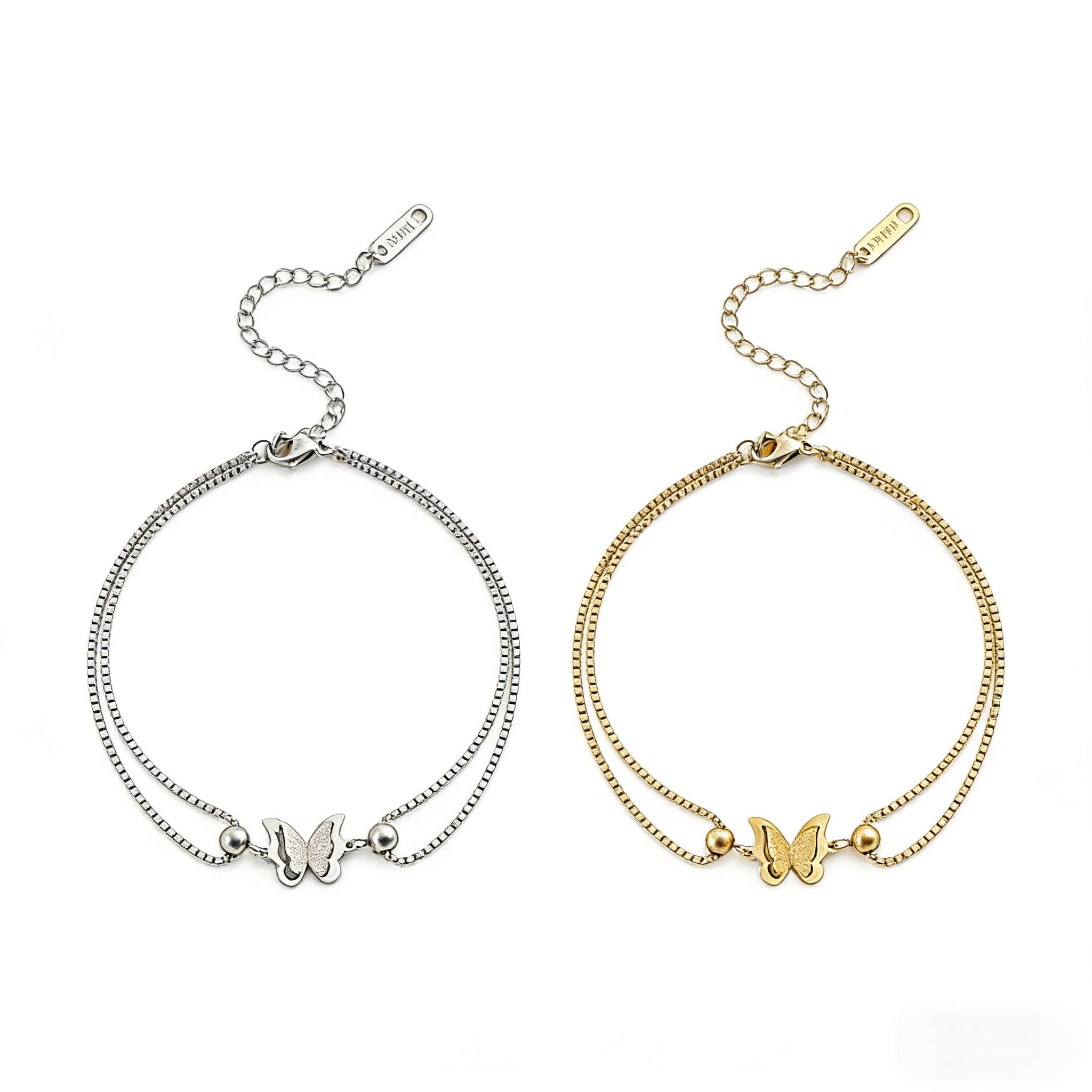Women's anklet - single piece, double-layered butterfly decoration, classic and stylish gold and silver, suitable for everyday wear and parties.
