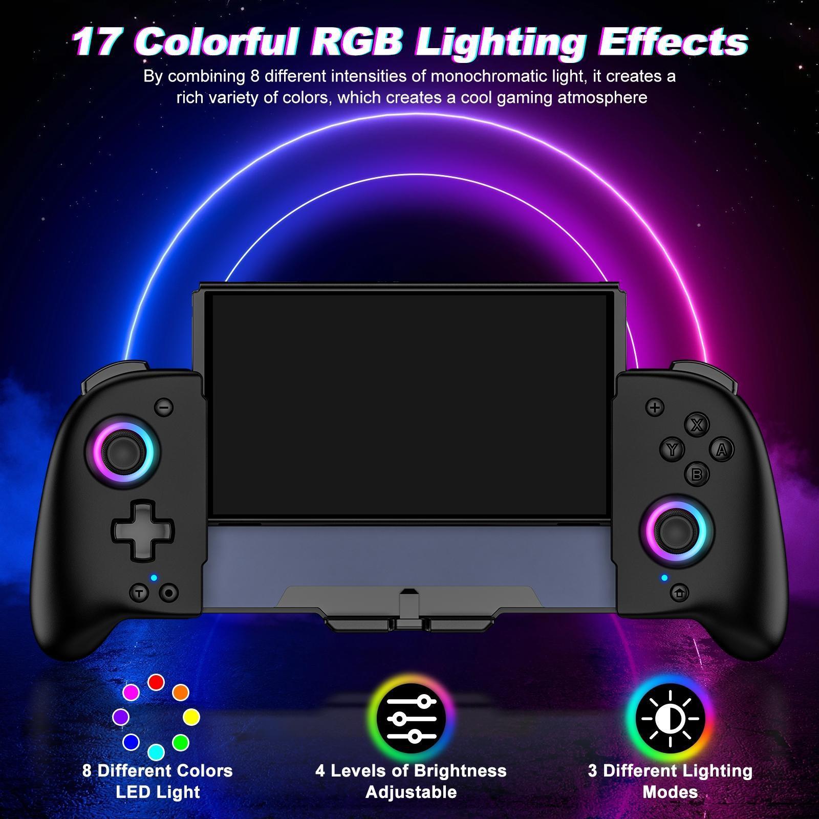 ESYWEN Wireless Ergonomic Switch Controller for Switch OLED with 17 RGB Lights & Programmable ML MR Buttons for Enhanced Gaming