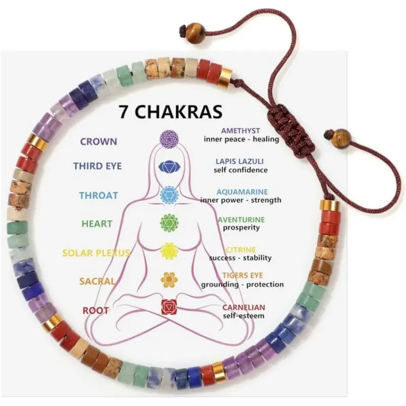 7 Chakra Natural Stone Crystal Bracelet for Women, Adjustable Beaded Healing Jewelry for Stress Relief, Lightweight Energy Band