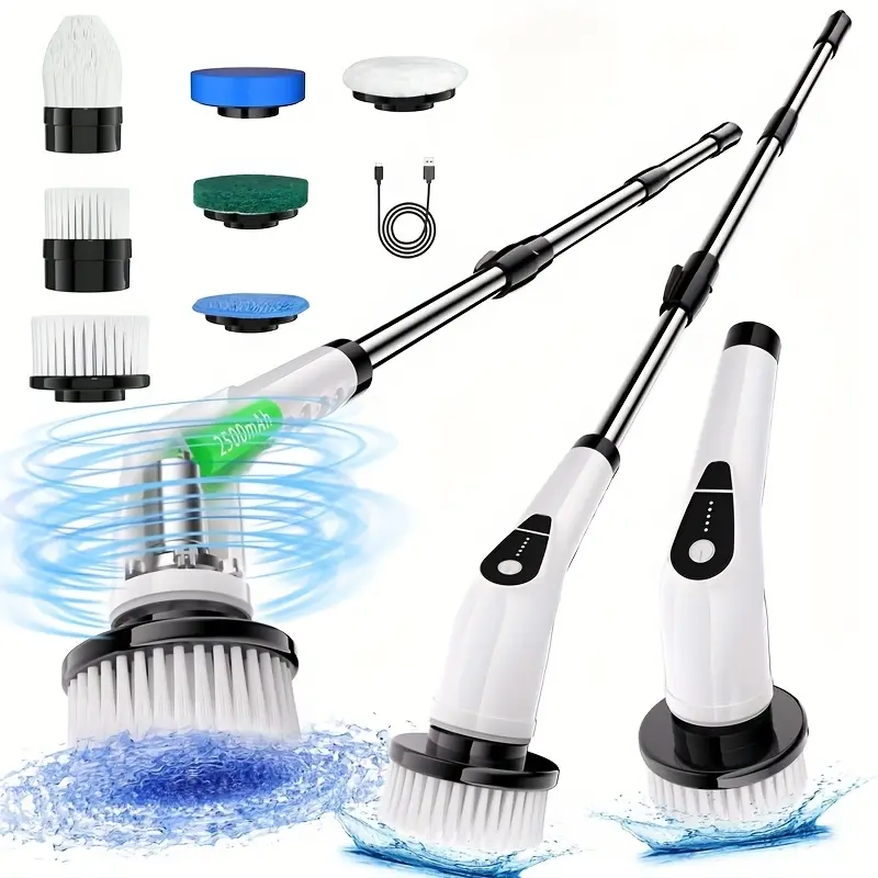 7-in-1 Cordless Electric Cleaning Brush, Power Spin Scrubber Featuring Dual Speeds, Detachable Telescopic Handle and 7 Interchangeable Heads, Multipurpose Cleaner for Bathroom, Kitchen, Living Room and Automobiles,Reusable,magic,microfiber,heavy-dut,glass